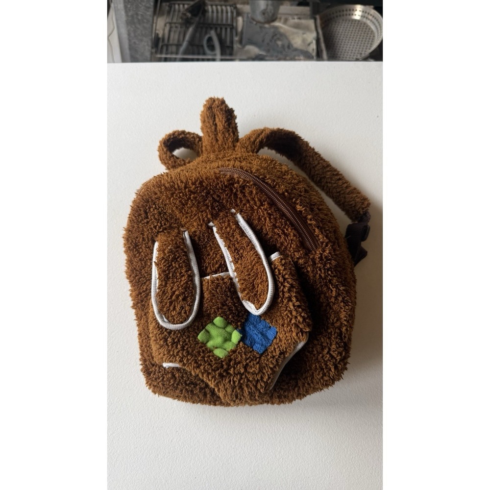 Kids Fuzzy Faux Fur Backpack Brown Ear Flaps Pockets Double Handles Zipper‎